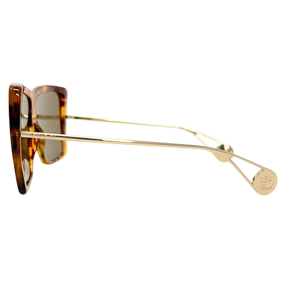 Gucci Sunglasses Oversized Square GG‎ LOGO Brown Acetate Gold Wire Frames NEW